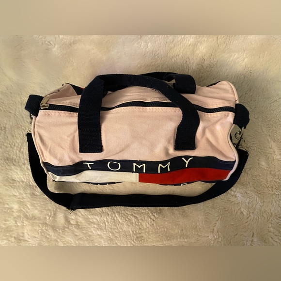 ❌SOLD❌ TOMMY HILFIGER VINTAGE Y2K PINK RED WHITE & BLUE LOGO CANVAS DUFFLE BAG - Picture 3 of 6